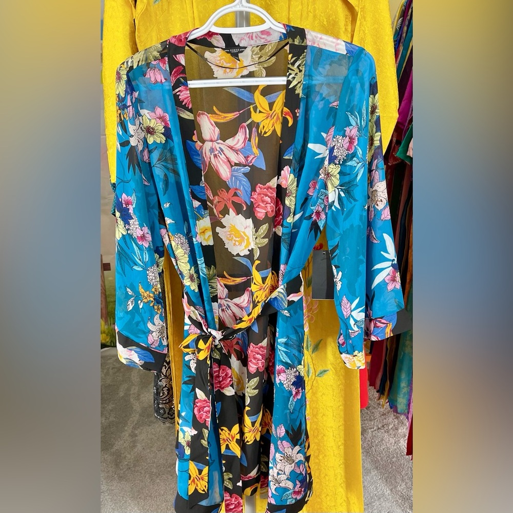 New Guess Floral Kimono Top - Blue blouse s xs 🎁 floral birthday beautiful soft